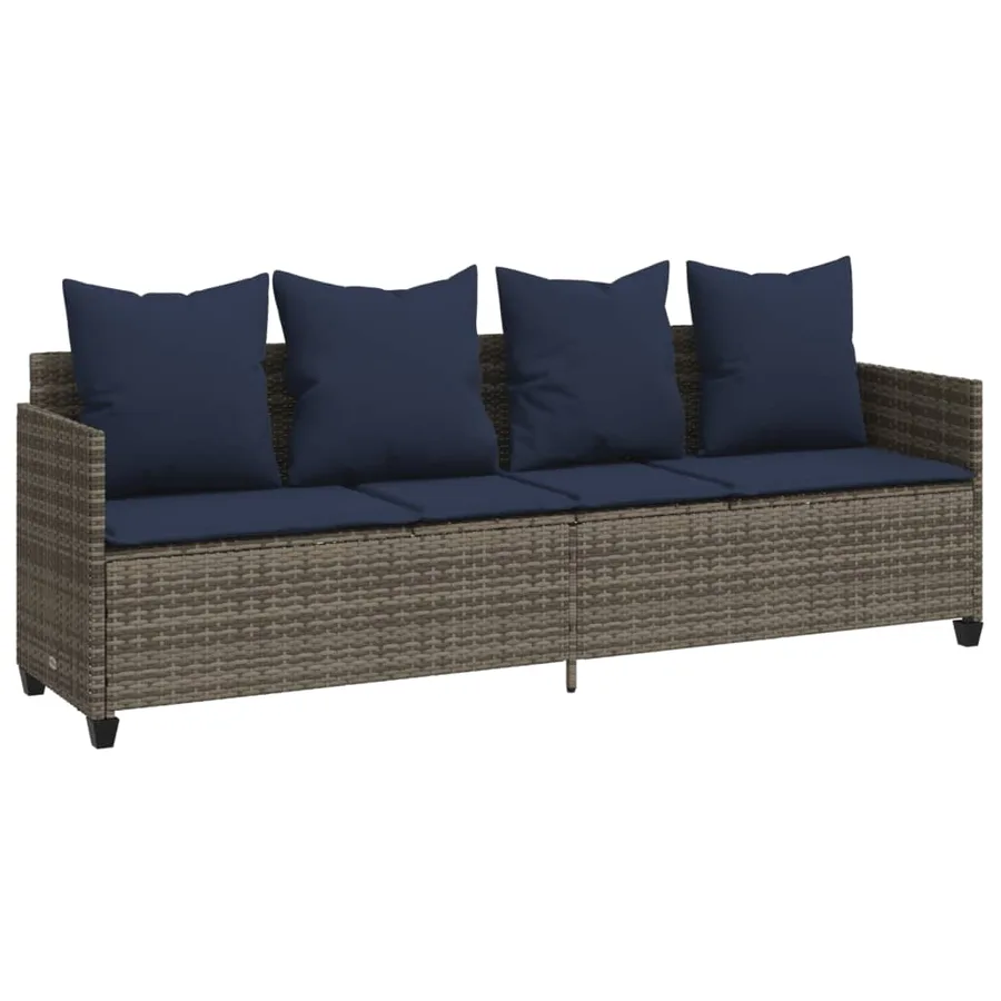 Chaise longue avec coussins gris résine tressée - 2