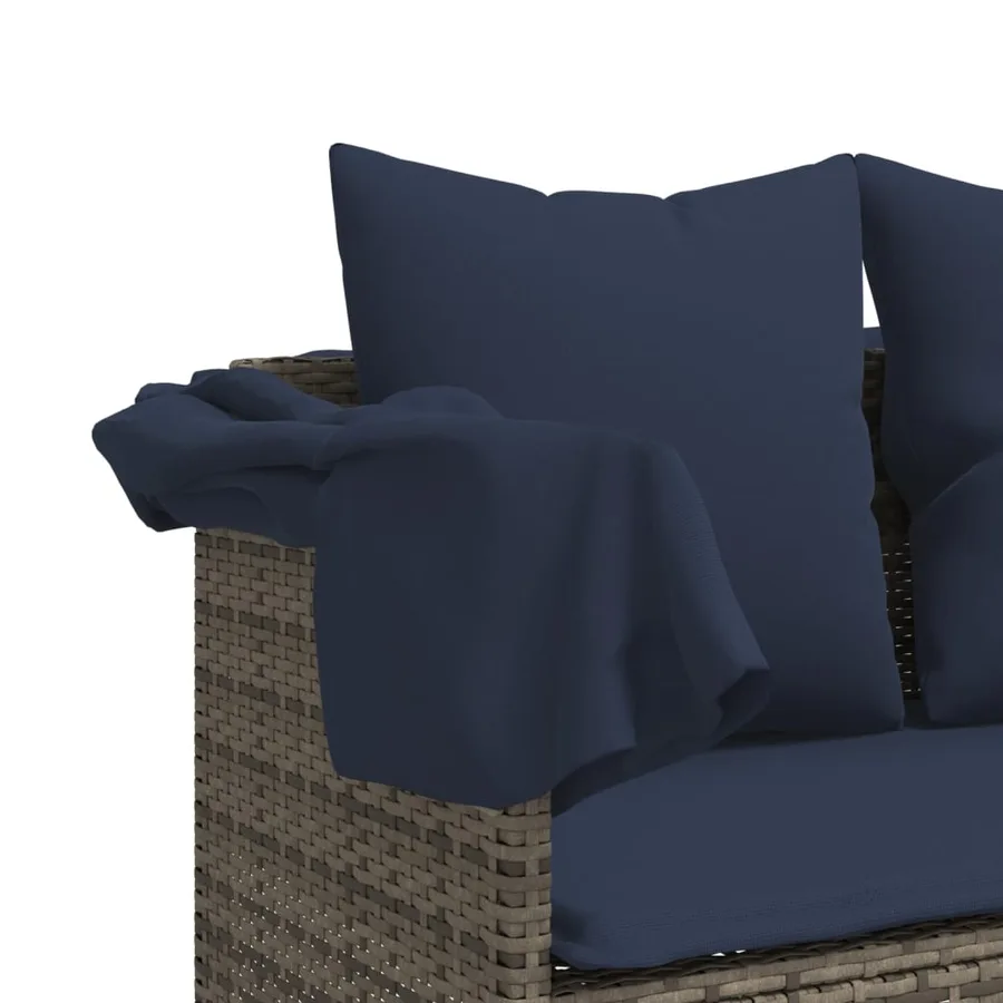 Chaise longue avec coussins gris résine tressée - 8