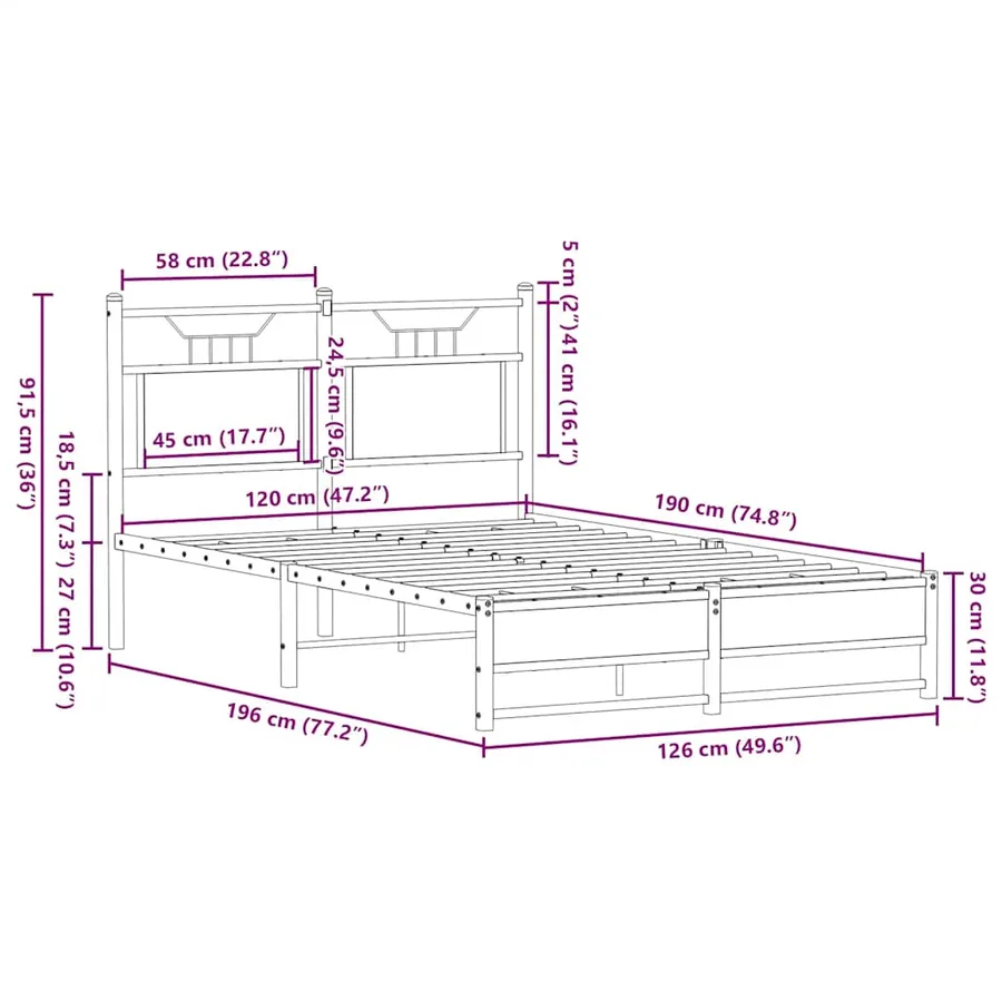 Cadre de lit sans matelas chêne marron 120x190 cm - 11