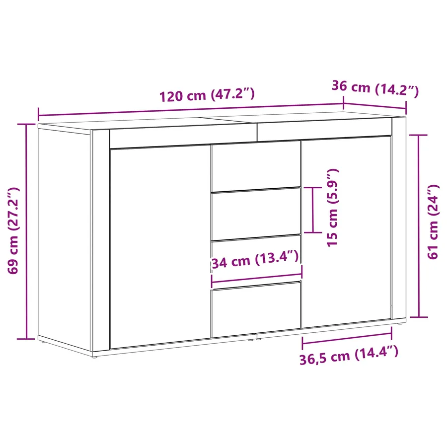 Buffet Chêne noir 120 x 36 x 69 cm Bois d'ingénierie - 13