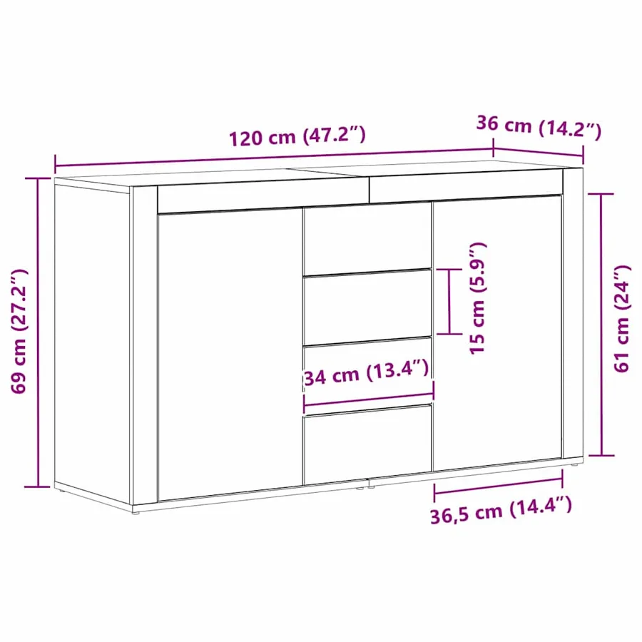 Buffet Chêne noir 120 x 36 x 69 cm Bois d'ingénierie - 14