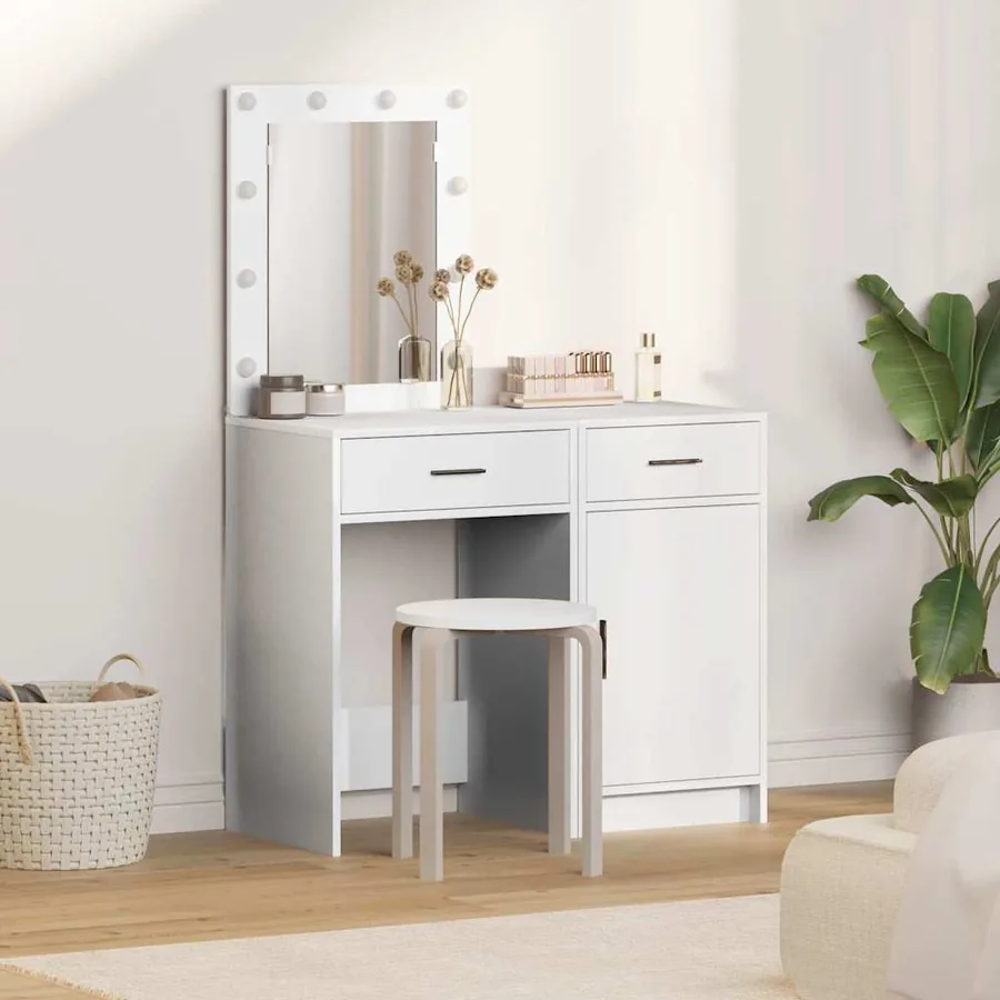 Table de Toilette avec tiroir 2 pcs Blanc 50 x 41 x 135 cm