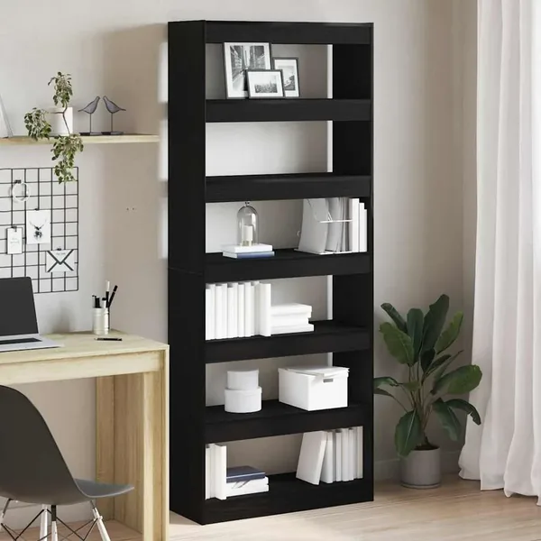 Bibliothèque Noir 80 x 30 x 198 cm Bois d'ingénierie