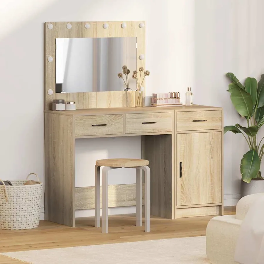 Table de Toilette avec tiroir 2 pcs Marron Bois d'ingénierie
