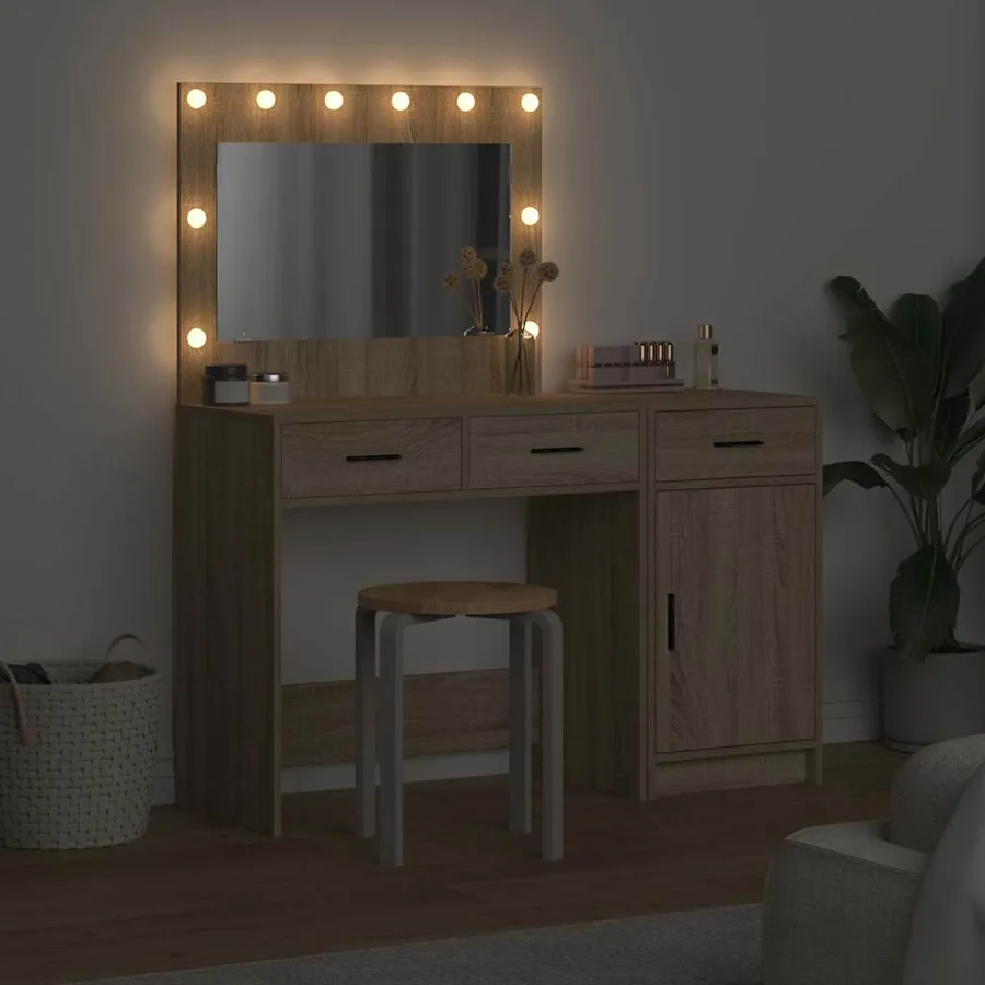 Table de Toilette avec tiroir 2 pcs Marron Bois d'ingénierie - 4