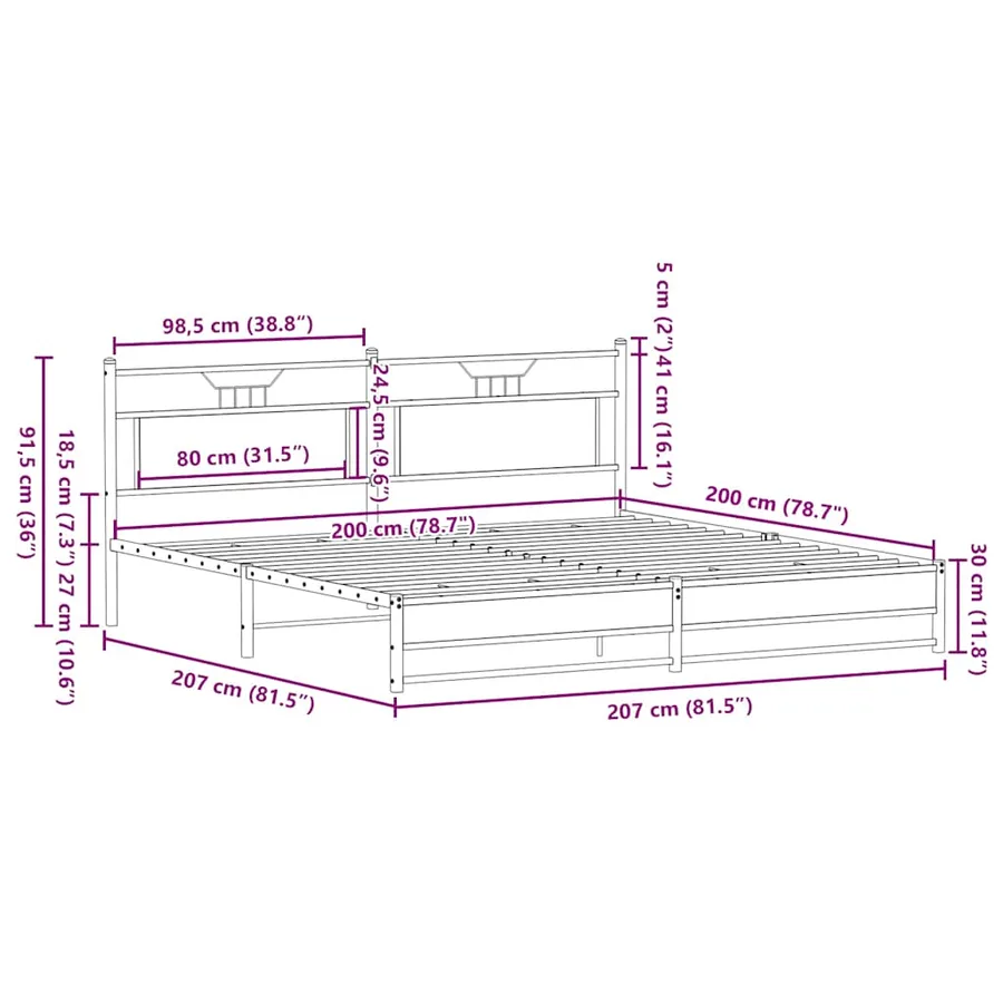 Cadre de lit en métal sans matelas chêne marron 200x200 cm - 11