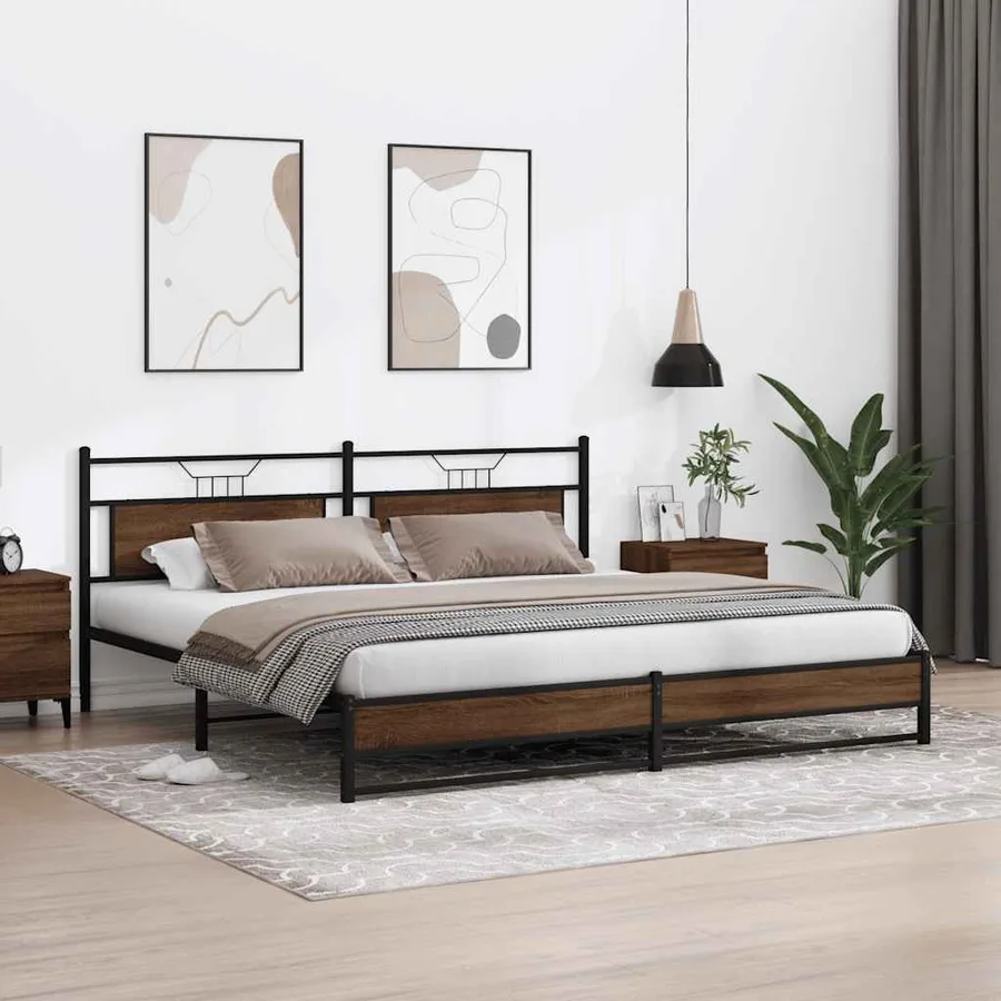 Cadre de lit en métal sans matelas chêne marron 200x200 cm - 4