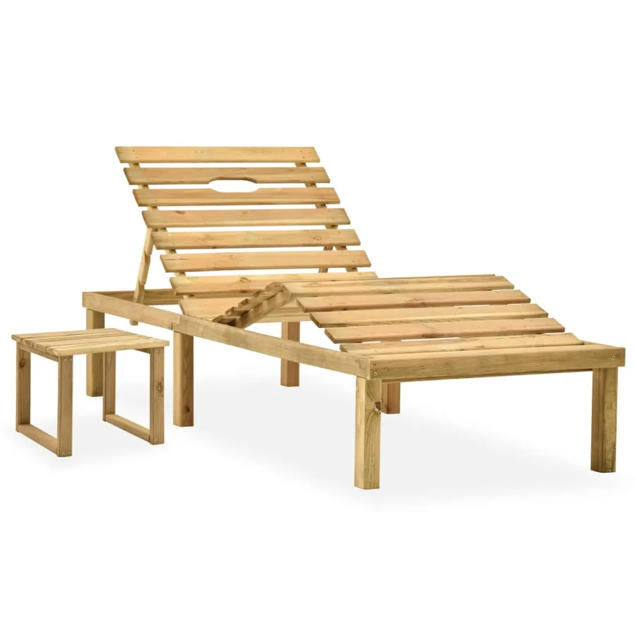 Chaise longue de jardin avec table et coussin Pin imprégné - 2