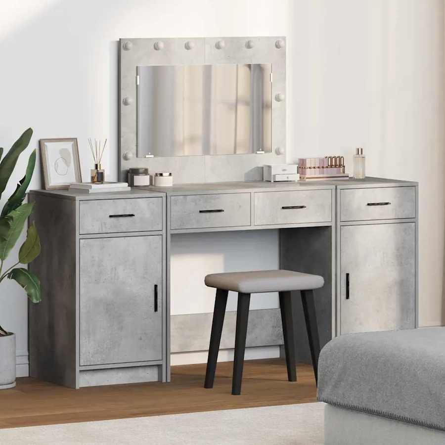 Table de Toilette avec tiroir 3 pcs Gris Bois d'ingénierie