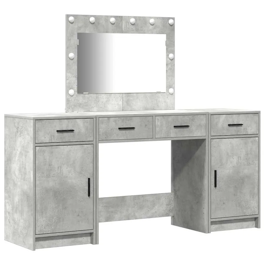 Table de Toilette avec tiroir 3 pcs Gris Bois d'ingénierie - 2