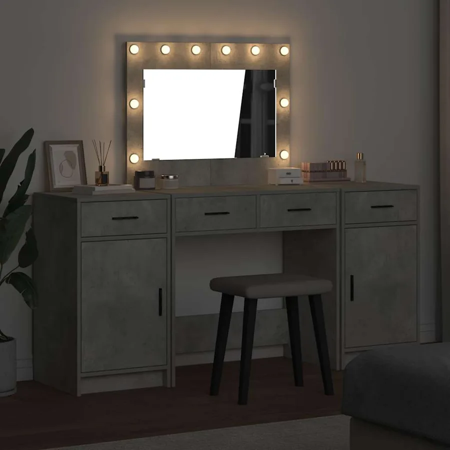 Table de Toilette avec tiroir 3 pcs Gris Bois d'ingénierie - 4