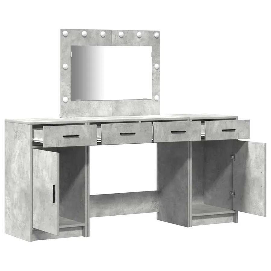 Table de Toilette avec tiroir 3 pcs Gris Bois d'ingénierie - 6