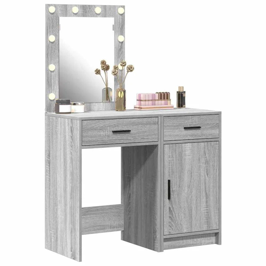 Table de Toilette 2 pcs Gris 50 x 41 x 135 cm Bois d'ingénierie - 3