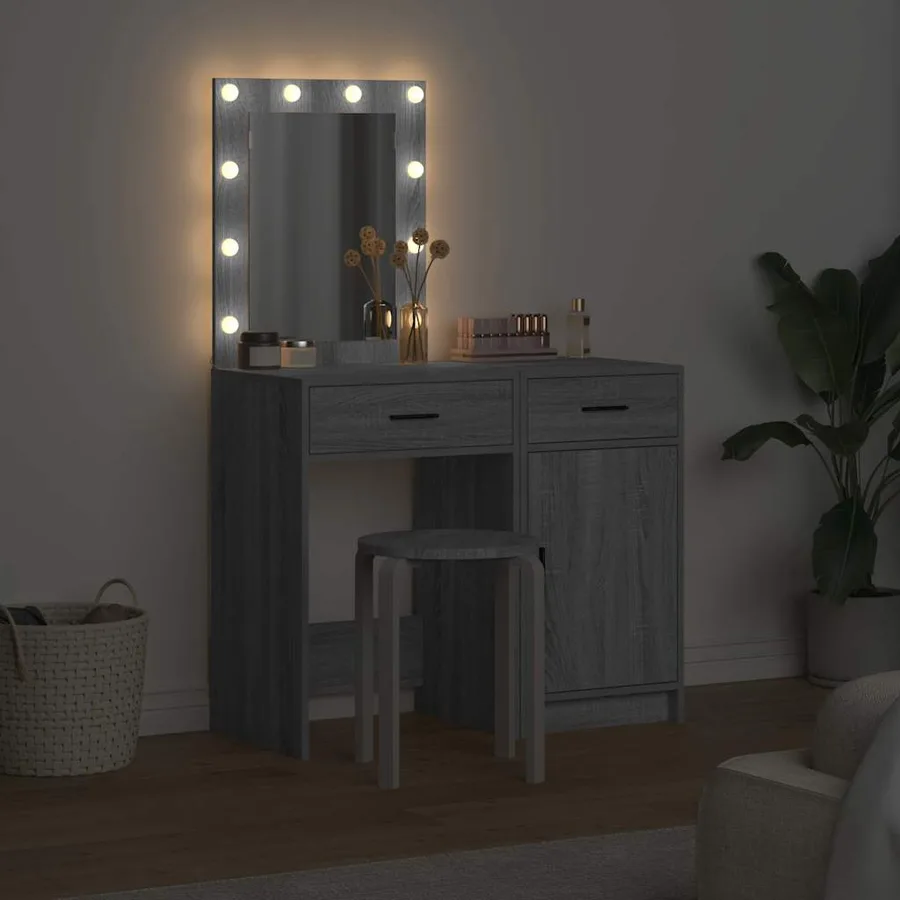 Table de Toilette 2 pcs Gris 50 x 41 x 135 cm Bois d'ingénierie - 4