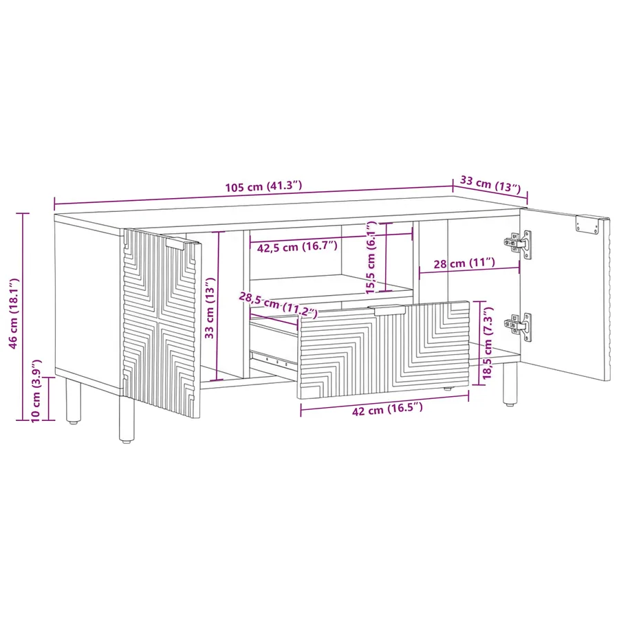 Meuble TV Marron 105 x 33 x 46 cm Bois de mangue massif - 10