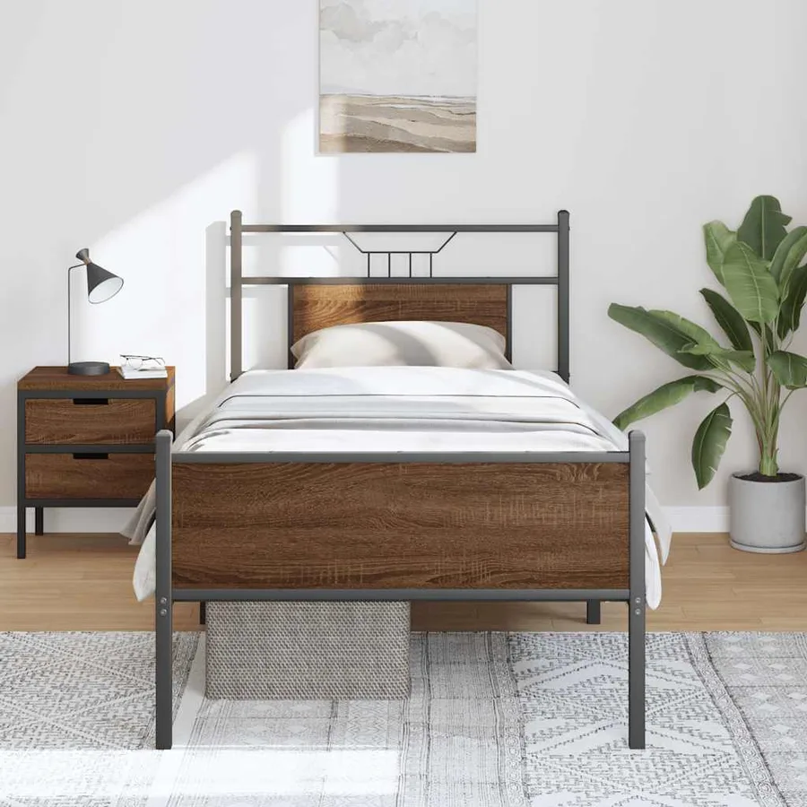 Cadre de lit sans matelas chêne marron 75x190cm bois ingénierie - 4