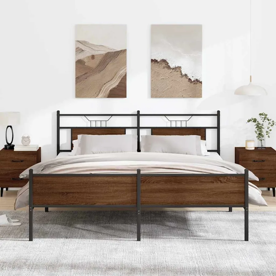 Cadre de lit en métal sans matelas chêne marron 180x200 cm