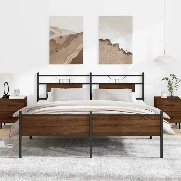 Cadre de lit en métal sans matelas chêne marron 180x200 cm