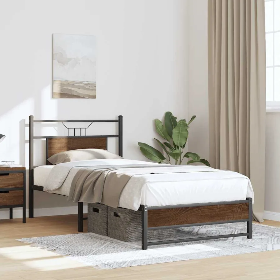 Cadre de lit sans matelas chêne marron 80x200cm bois ingénierie - 4