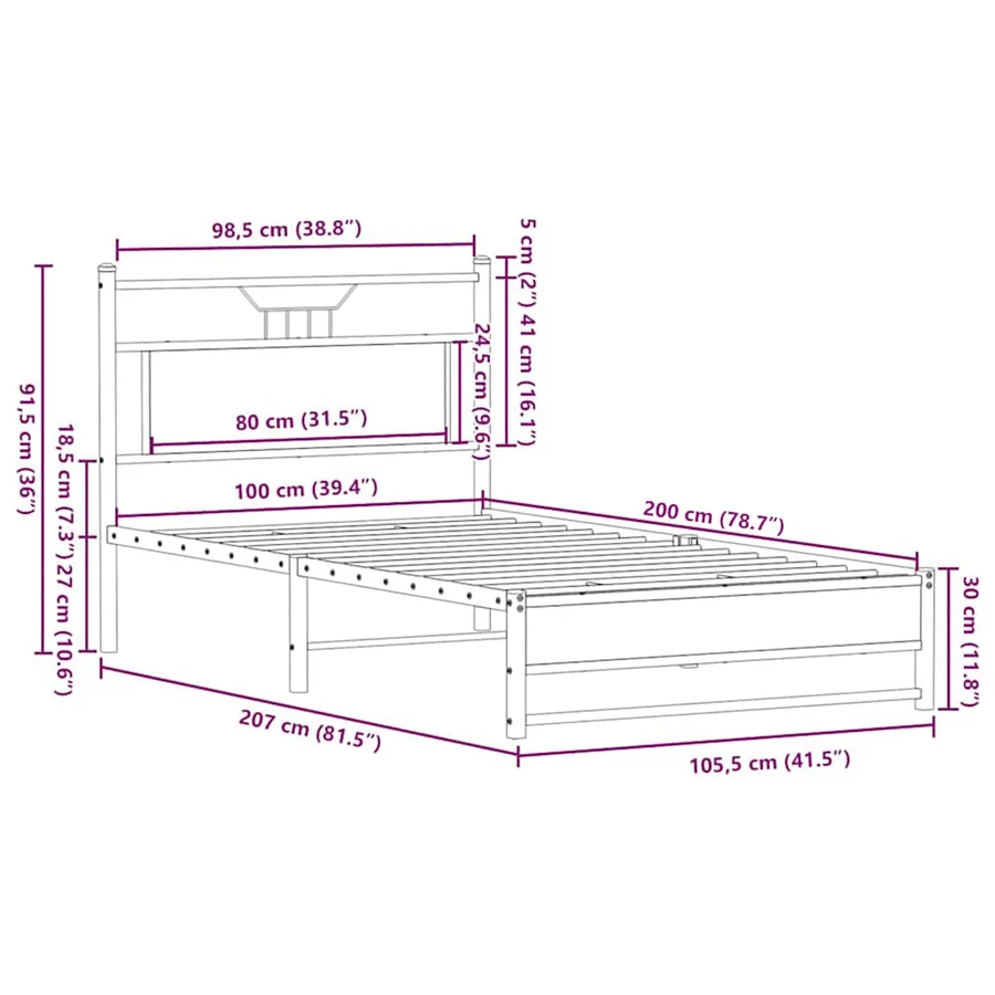 Cadre de lit sans matelas chêne marron 100x200 cm - 11
