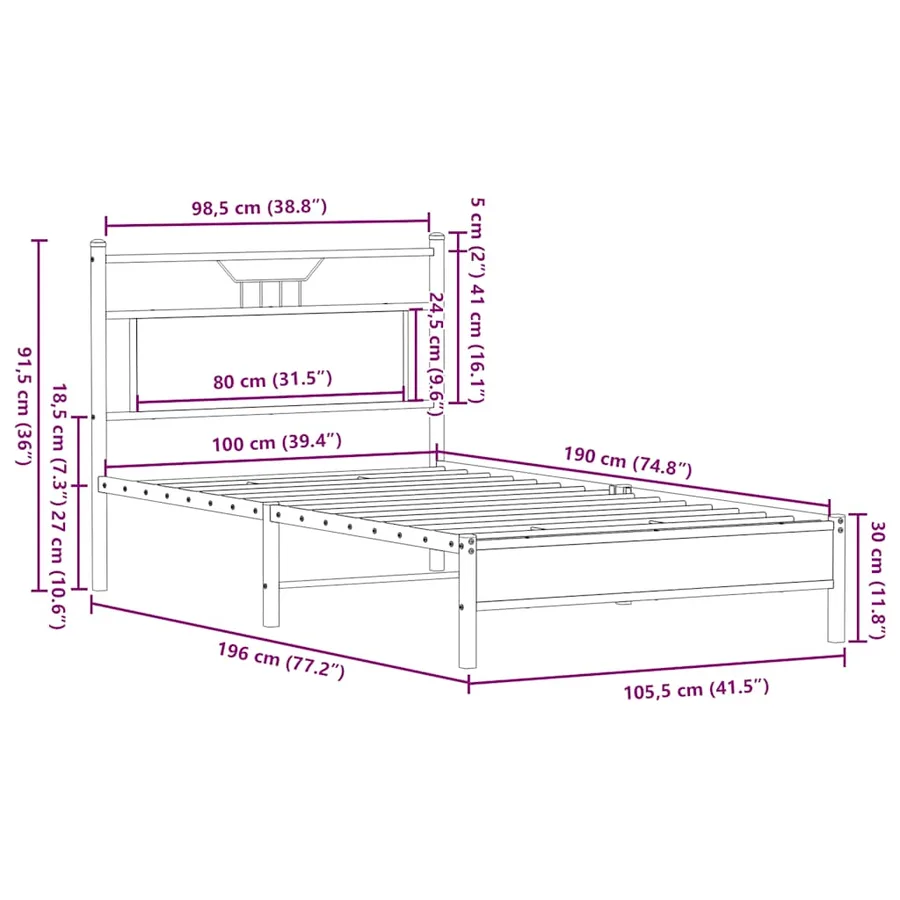 Cadre de lit sans matelas chêne marron 100x190 cm - 11