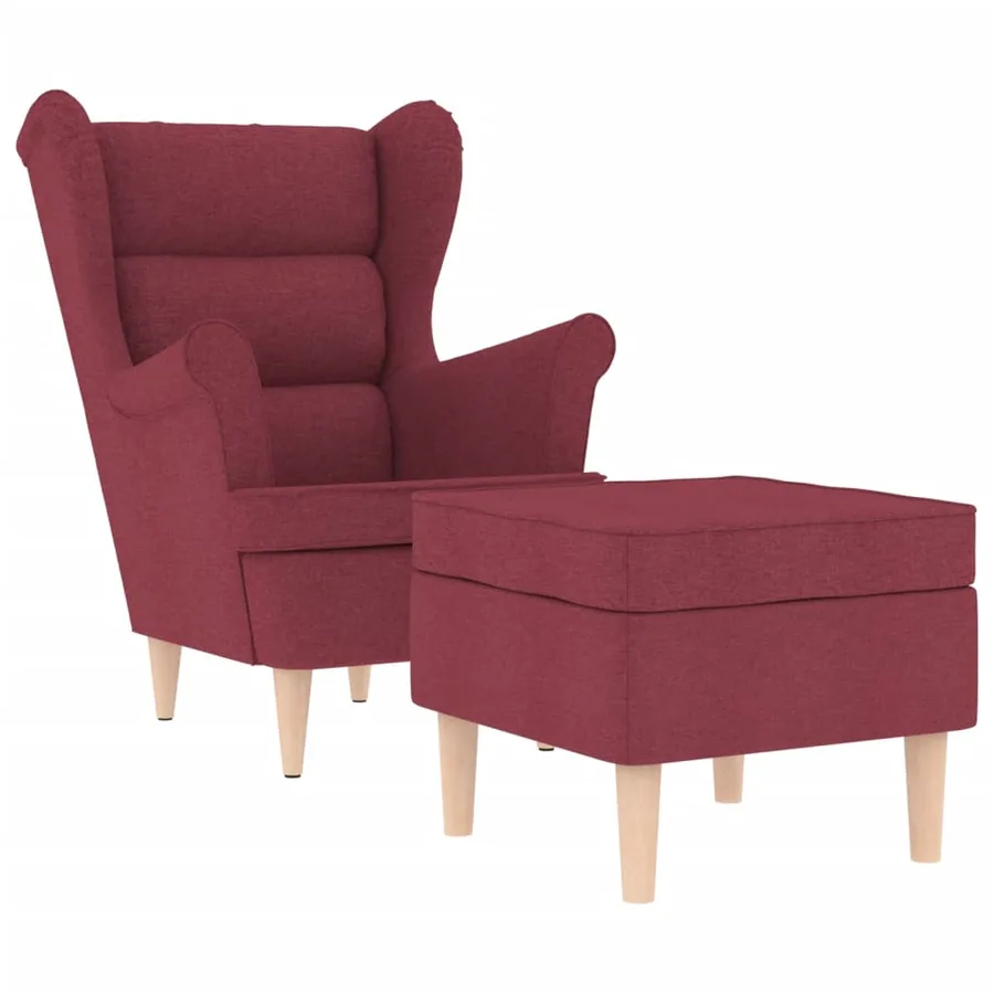 Fauteuil avec repose-pied Rouge bordeaux Tissu - 2
