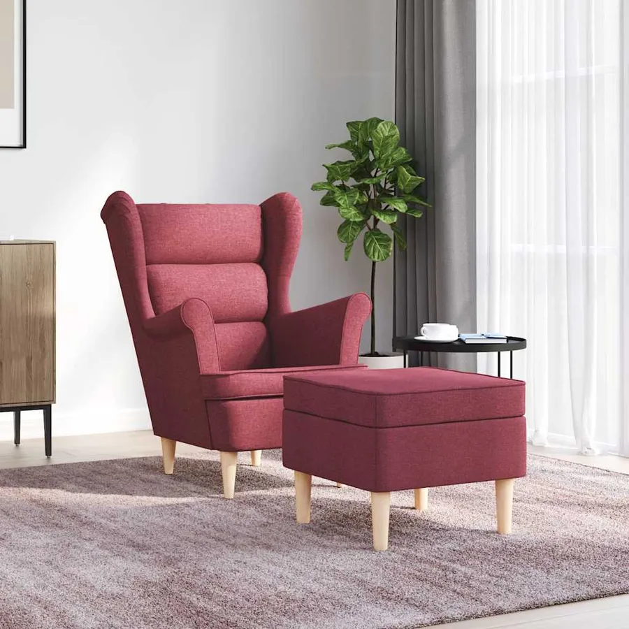 Fauteuil avec repose-pied Rouge bordeaux Tissu - 3