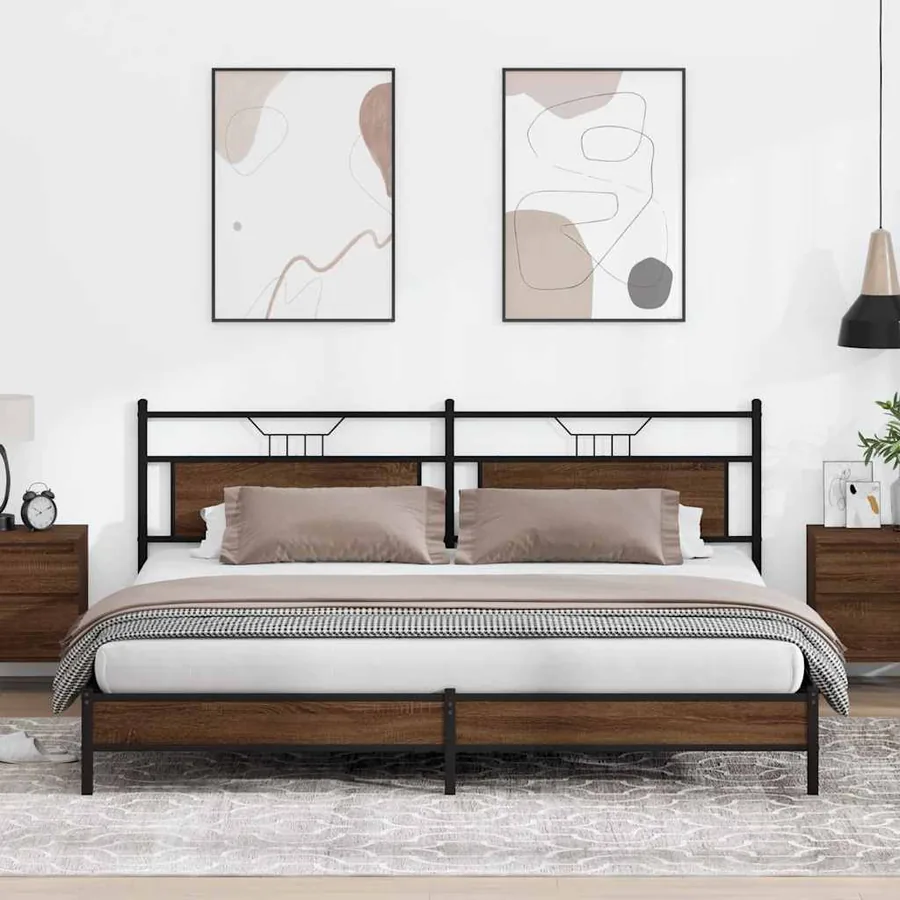 Cadre de lit en métal sans matelas chêne marron 193x201 cm