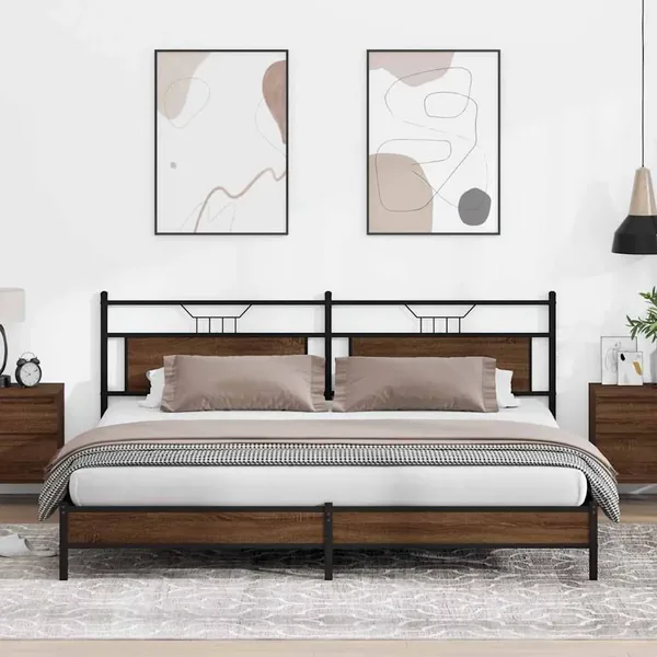 Cadre de lit en métal sans matelas chêne marron 193x201 cm