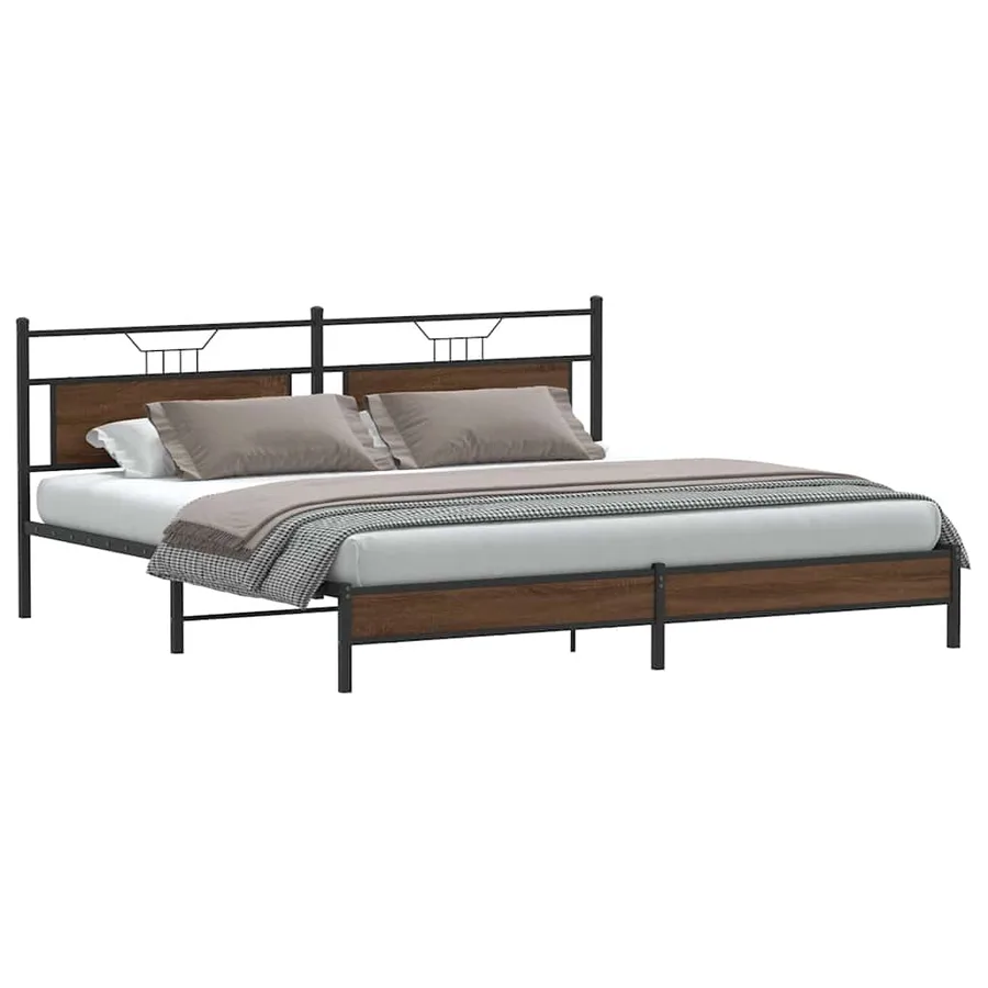 Cadre de lit en métal sans matelas chêne marron 193x201 cm - 3