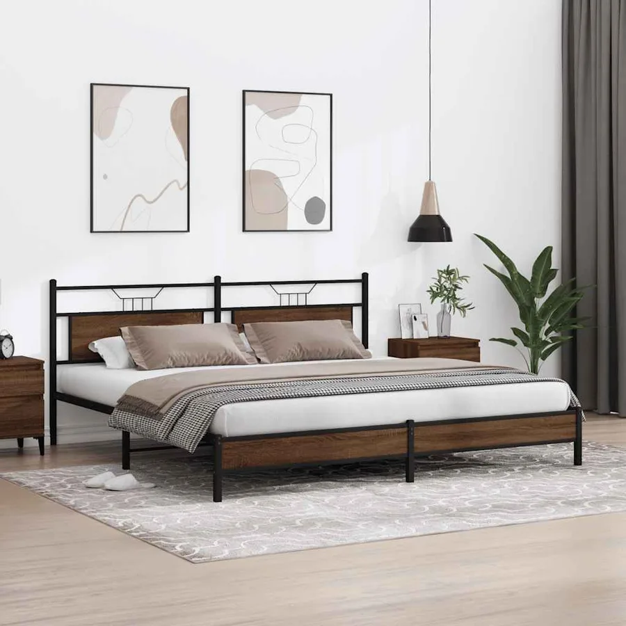 Cadre de lit en métal sans matelas chêne marron 193x201 cm - 4