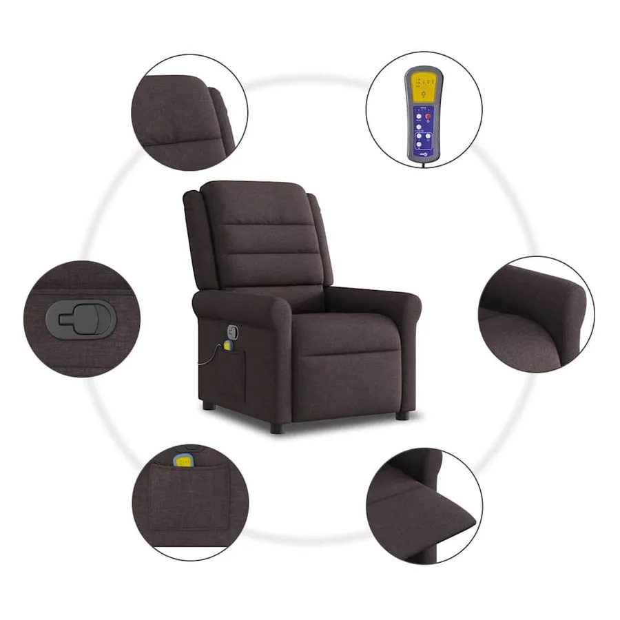 Fauteuil de massage inclinable Marron foncé Tissu - 10