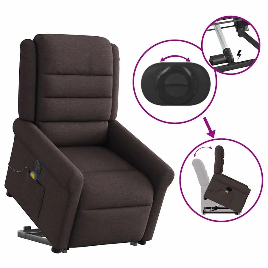 Fauteuil inclinable de massage électrique Marron foncé Tissu - 9