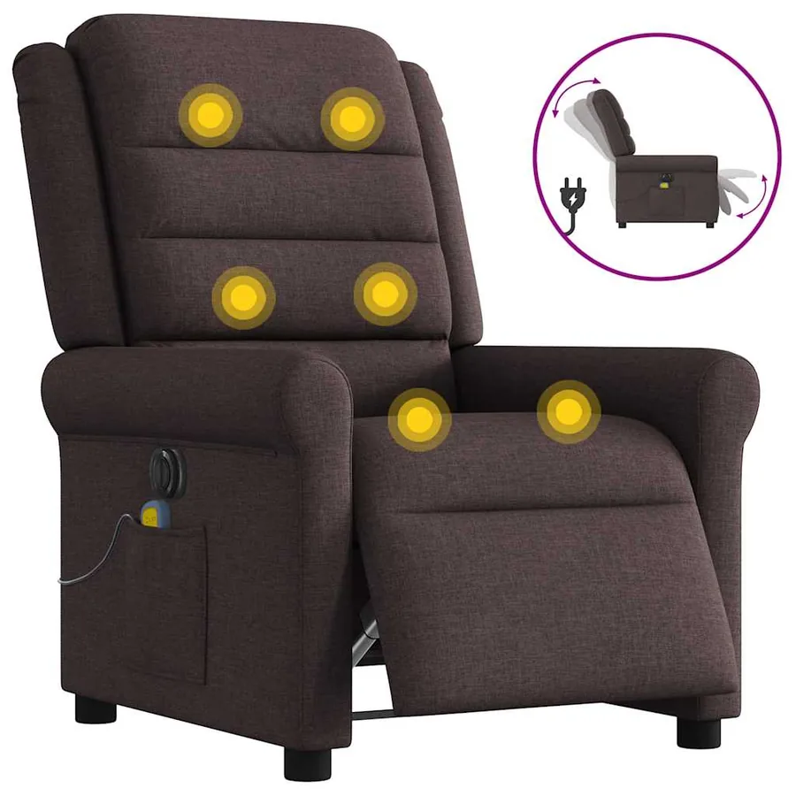 Fauteuil de massage inclinable électrique Marron foncé Tissu