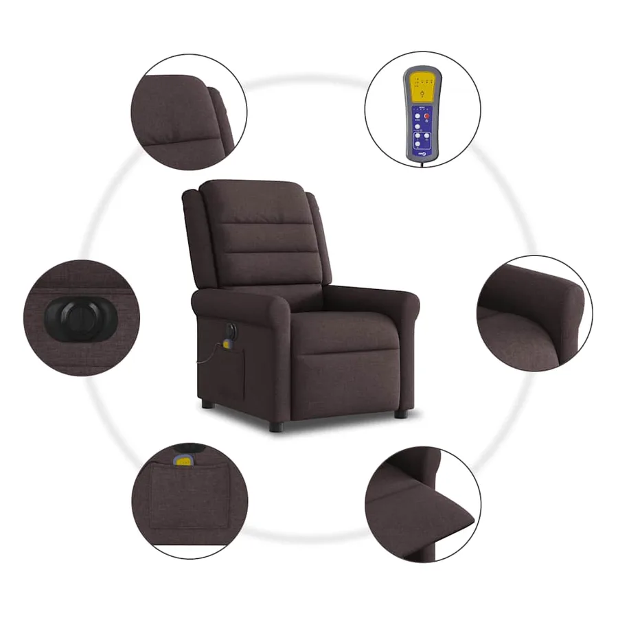 Fauteuil de massage inclinable électrique Marron foncé Tissu - 10