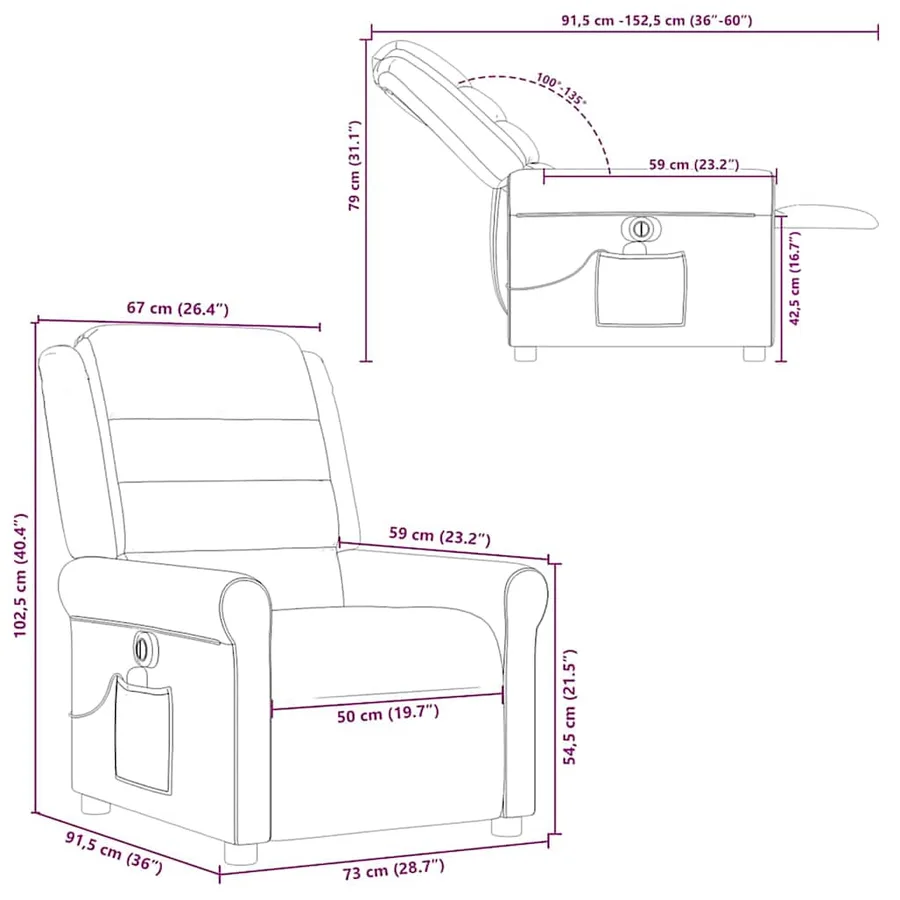 Fauteuil de massage inclinable électrique Marron foncé Tissu - 16
