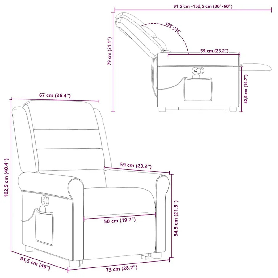 Fauteuil de massage inclinable Marron Tissu - 16