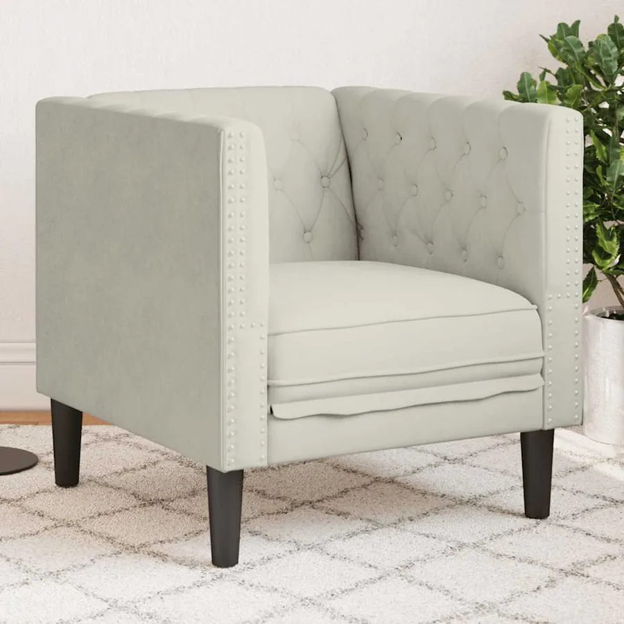 Fauteuil Chesterfield crème velours