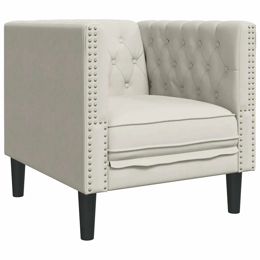 Fauteuil Chesterfield crème velours - 2