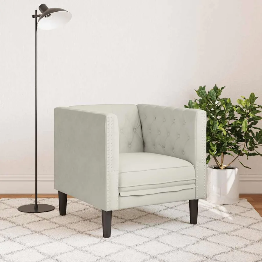 Fauteuil Chesterfield crème velours - 3