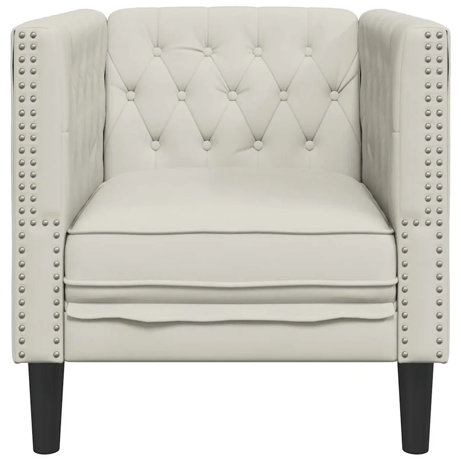 Fauteuil Chesterfield crème velours - 4