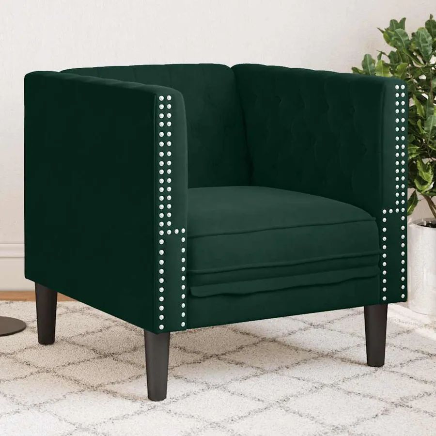 Fauteuil Chesterfield vert foncé velours