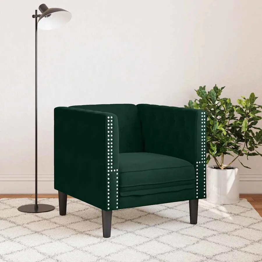 Fauteuil Chesterfield vert foncé velours - 3