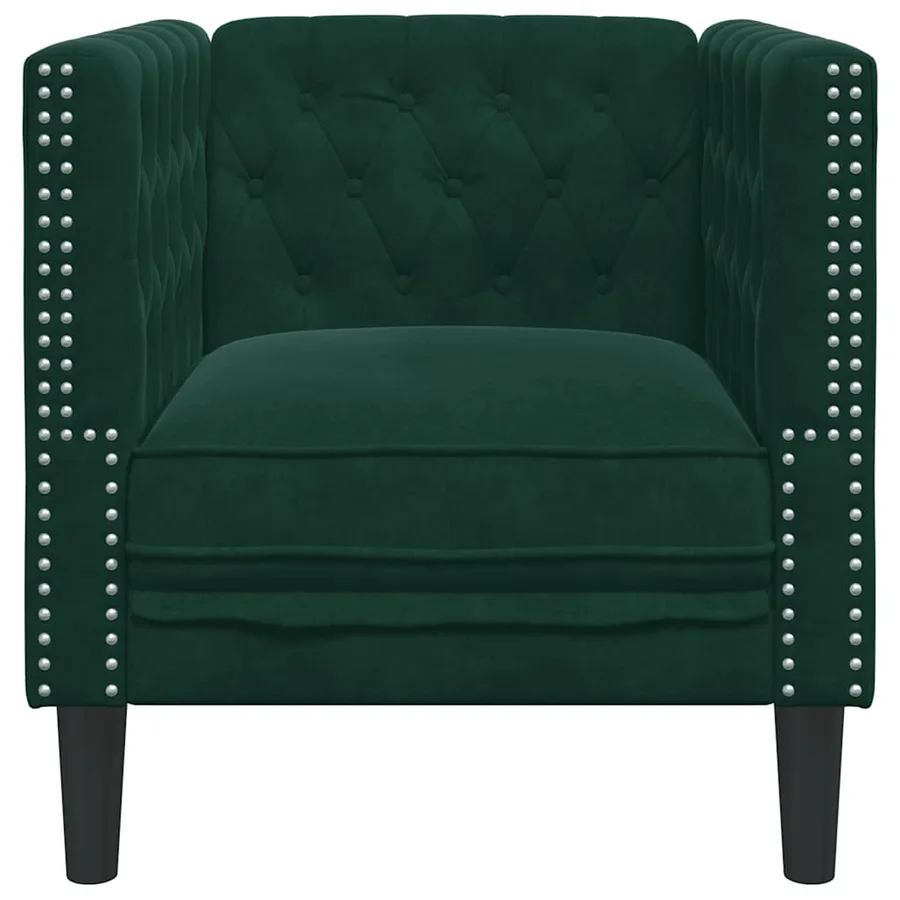 Fauteuil Chesterfield vert foncé velours - 4