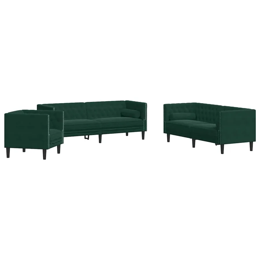 Ensemble de canapé Chesterfield et traversins 3 pcs vert foncé - 2
