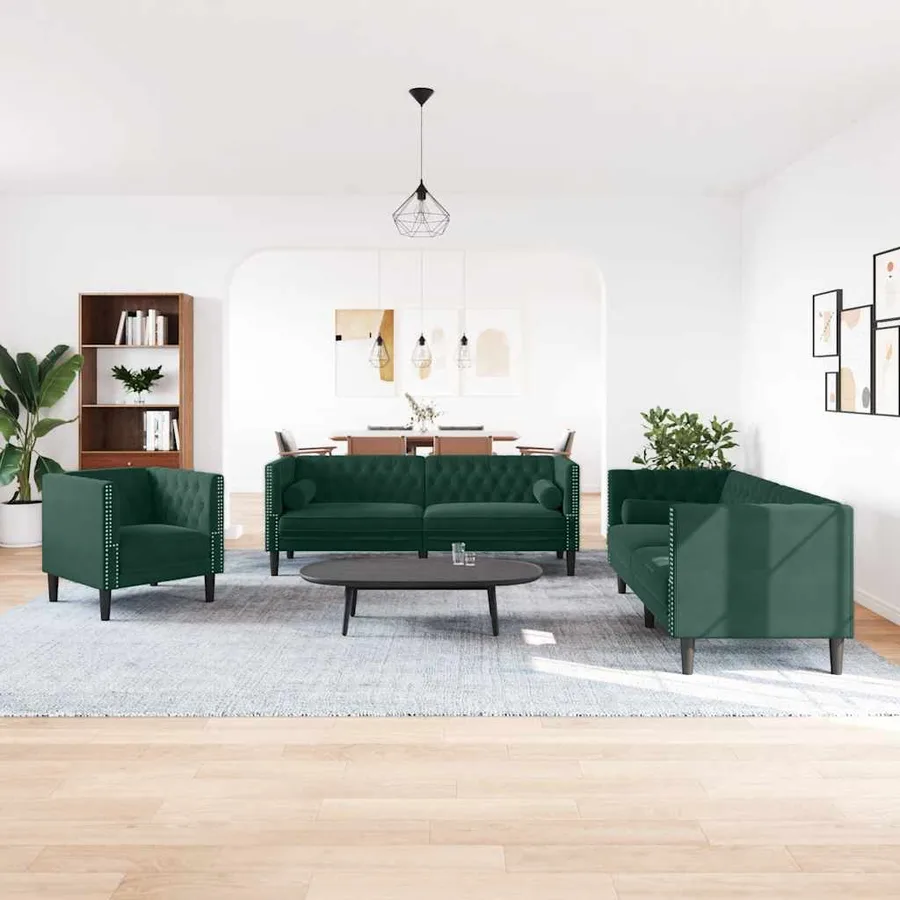 Ensemble de canapé Chesterfield et traversins 3 pcs vert foncé - 3