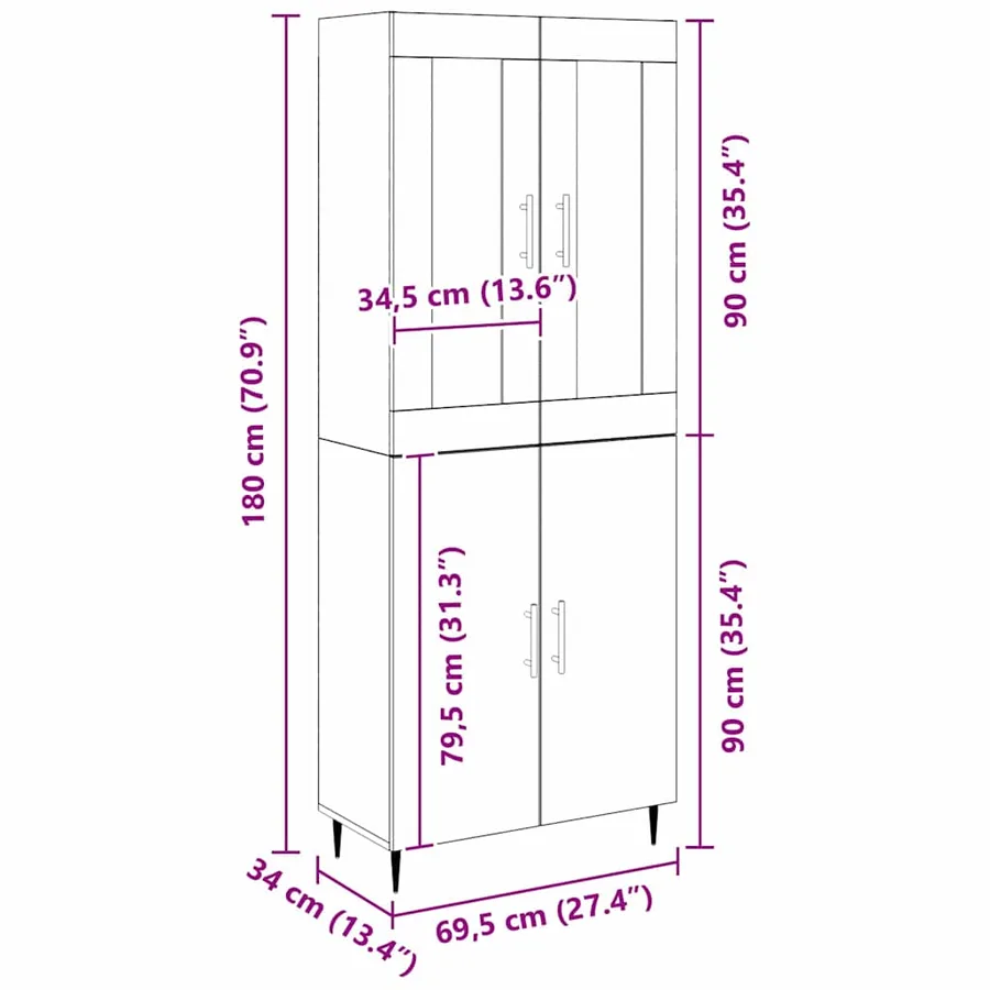 Haut Armoire 2 pcs Bois ancien Bois d'ingénierie - 13