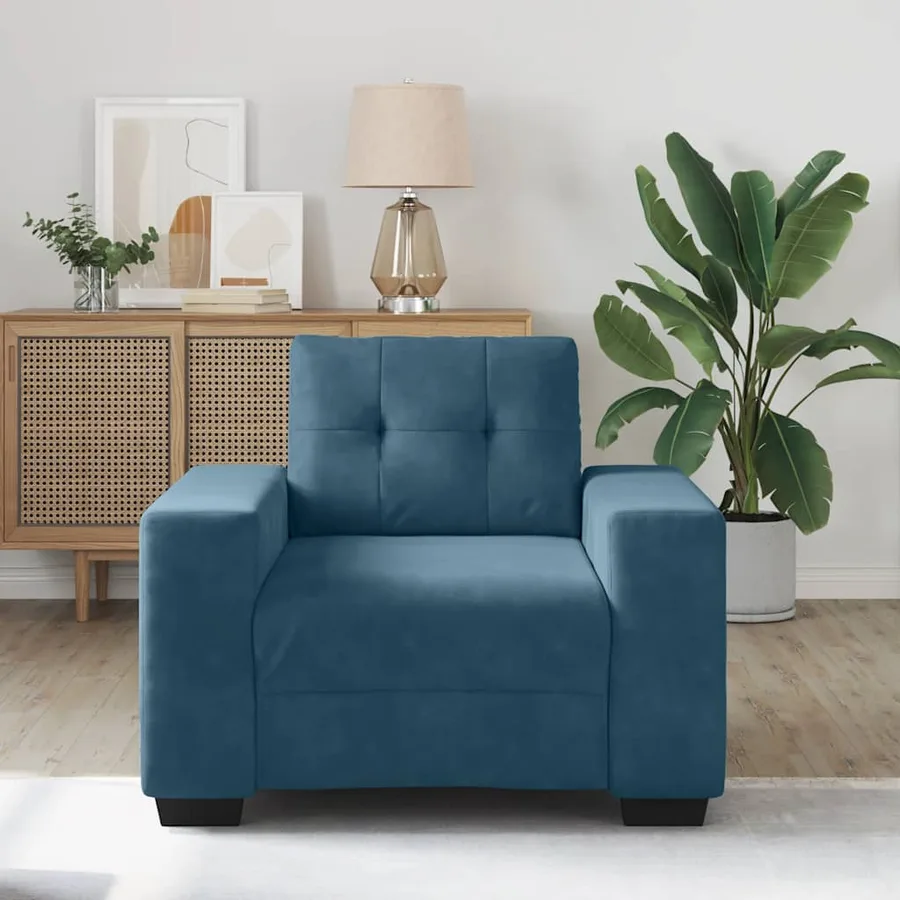 Fauteuil canapé bleu 100x78x80 cm velours - 3