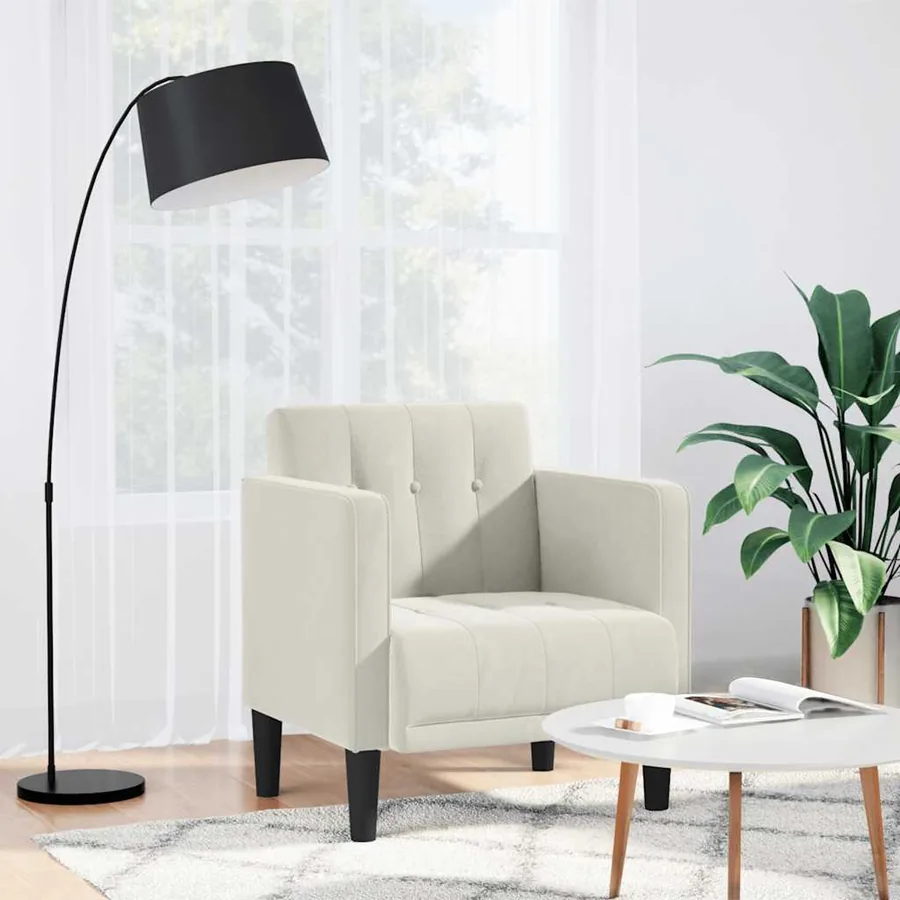 Fauteuil canapé avec accoudoirs couleur crème 53 cm velours