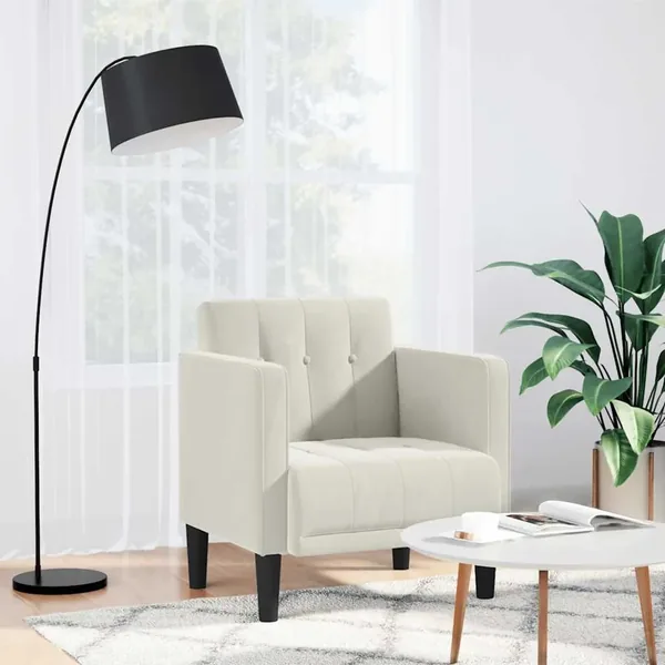 Fauteuil canapé avec accoudoirs couleur crème 53 cm velours